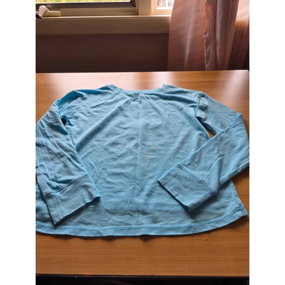 Justice Girls Blue Take It Easy Smiley Face Glitter Graphic Long Sleeve Tee S7/8
